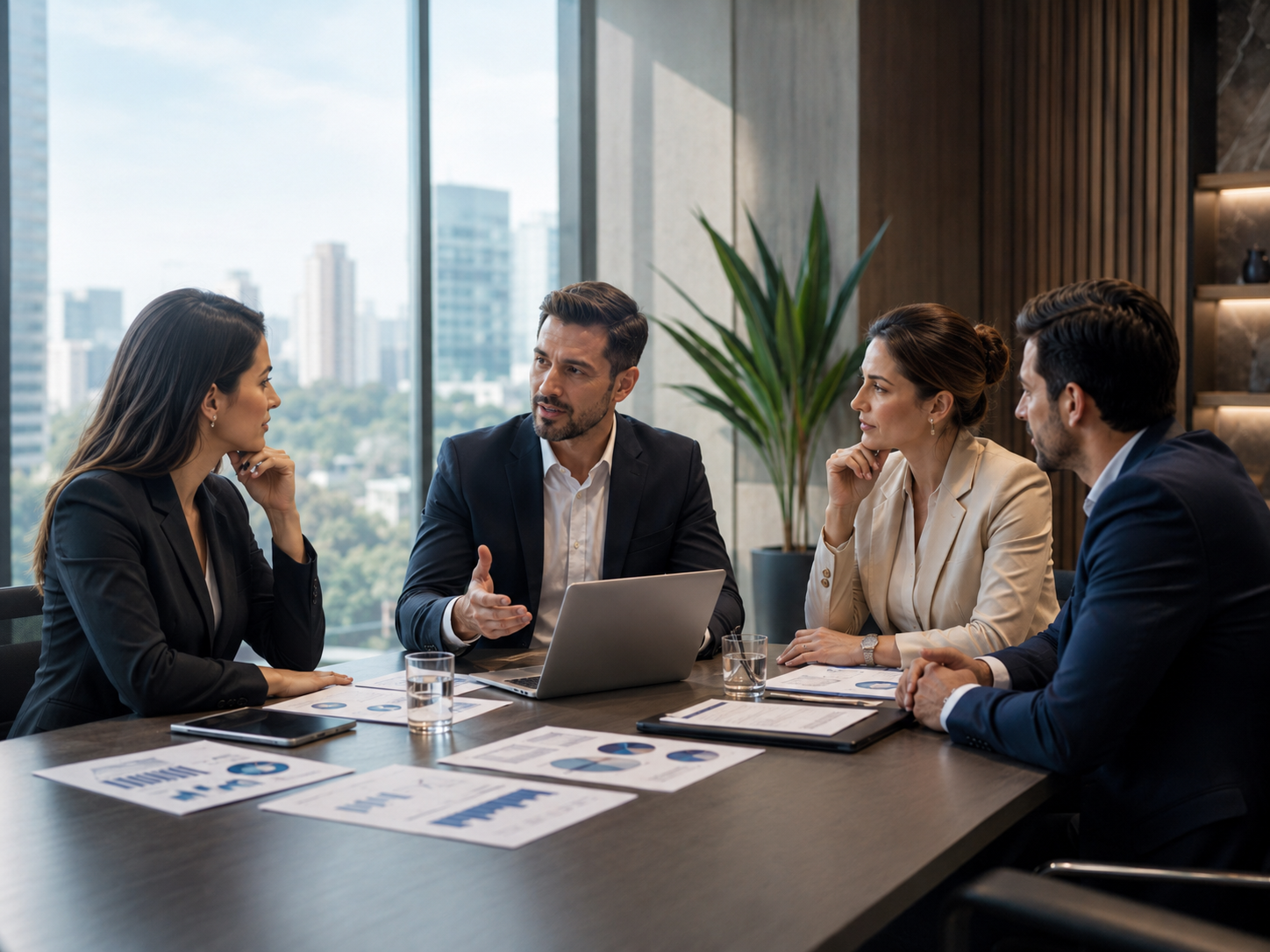 Equipe reunida para organizar um projeto empresarial